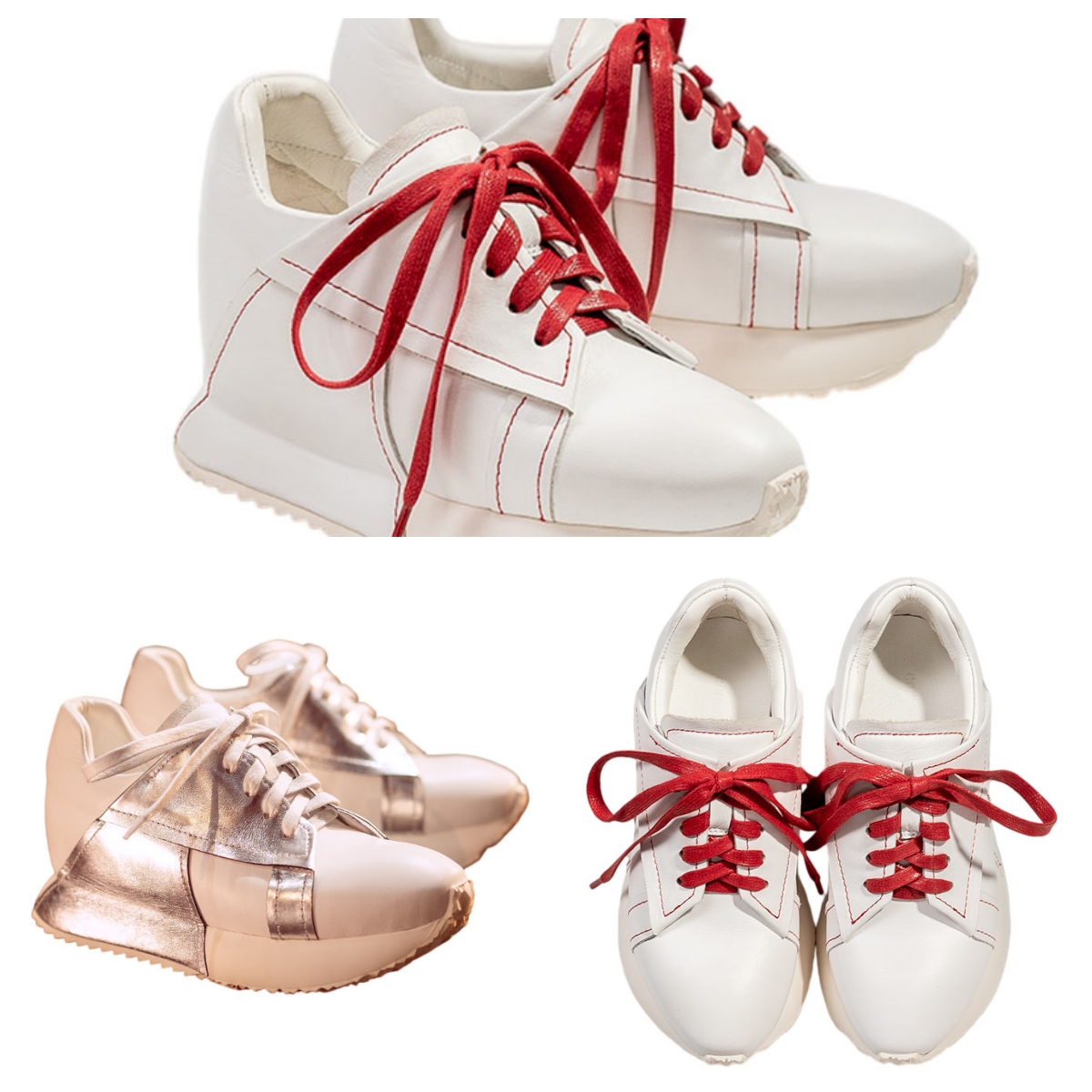 Handmade Modern Casual Women’s SneakersThis Handmade Modern Casual Women’s Sneakers is developed by KING PING, a factory-direct footwear brand with over 30 years of manufacturing experience and winner of the Milan Gold Award. Featuring a clean white leather upper with bold red lace accents, this design blends modern fashion with everyday practicality, ideal for urban casual and daily commuting wear.