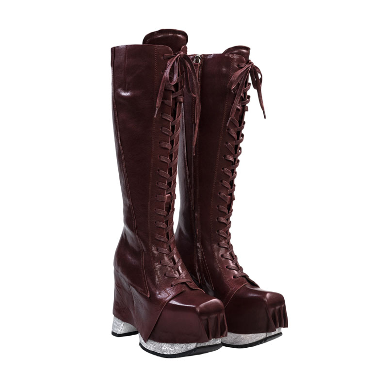 Designer Over the Knee Leather Boots with Chunky Heel