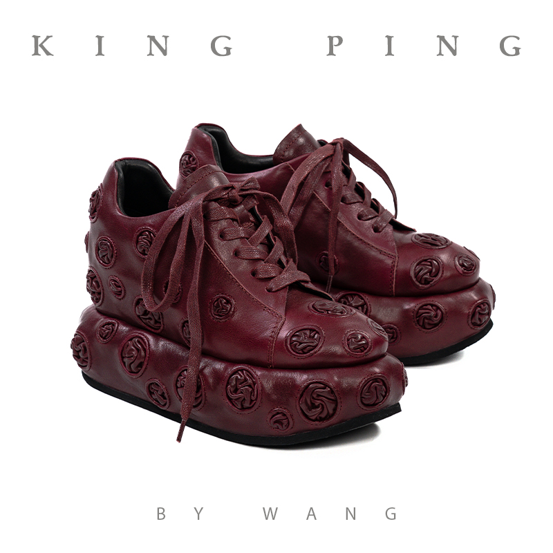 Wine-Red Sculptural Platform Shoes: Step Out in Unique Style