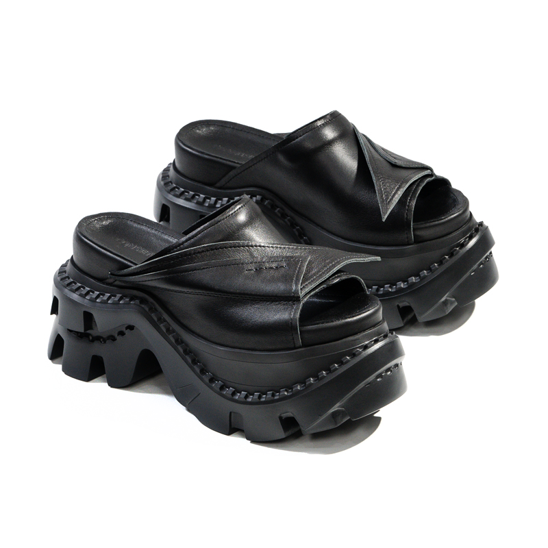 Bold Sculptural Platform Slides in Minimalist Black Leather