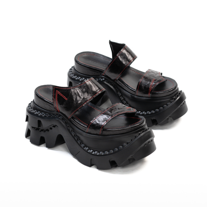Industrial Platform Leather Slides