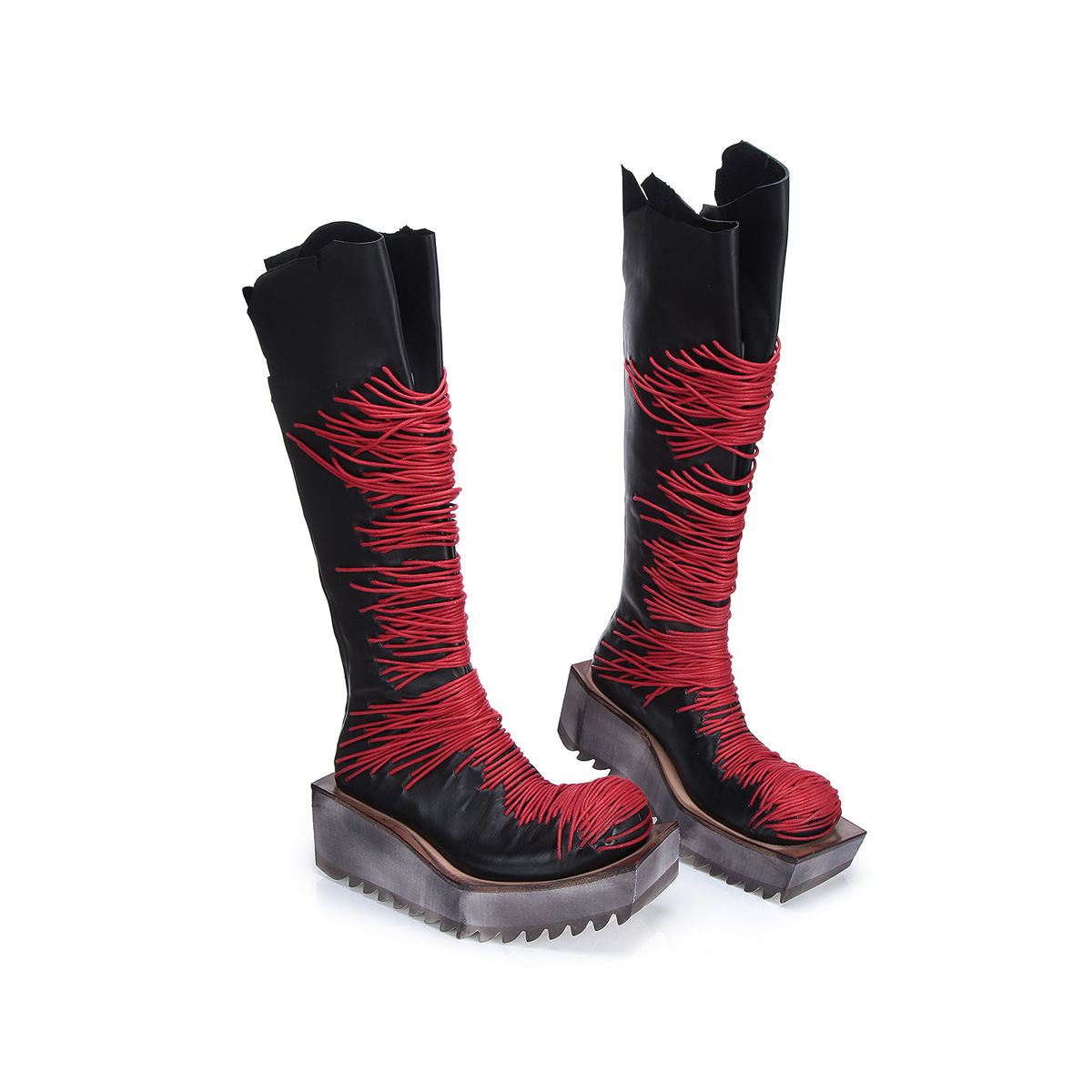Wrapped Sculptural Platform Knee-High Boots